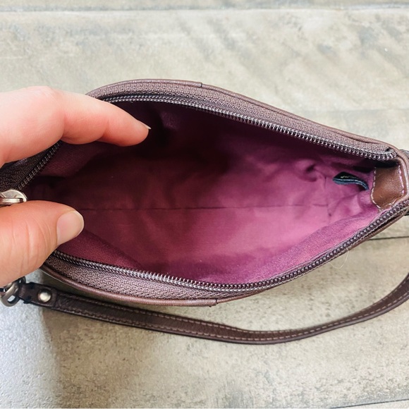 Coach Brown Pebbled Leather Wristlet Mini Bag with Silver Hardware - Picture 10 of 11